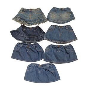 Lot of 7‎ Build A Bear Workshop Blue Denim Jean Skirts Elastic Waistband